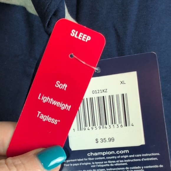 Championโ Blue Short Sleeve Tee with Crew Neck and Sporty Style Sleep Shirt. XL. - Picture 6 of 6